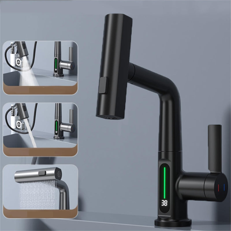 Intelligent digital pull-out basin faucet with temperature digital display rotation Nanag store