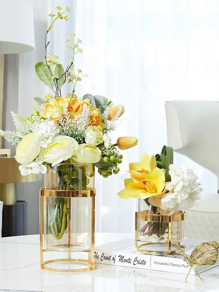 Glass vase transparent metal gold shelf