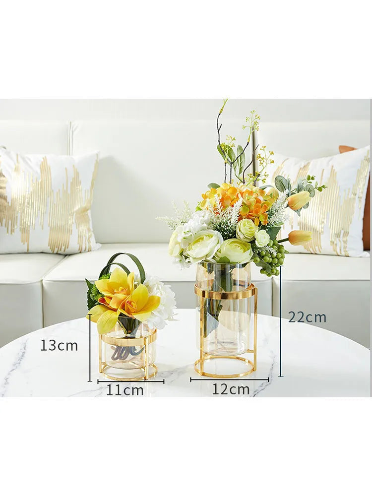 Glass vase transparent metal gold shelf