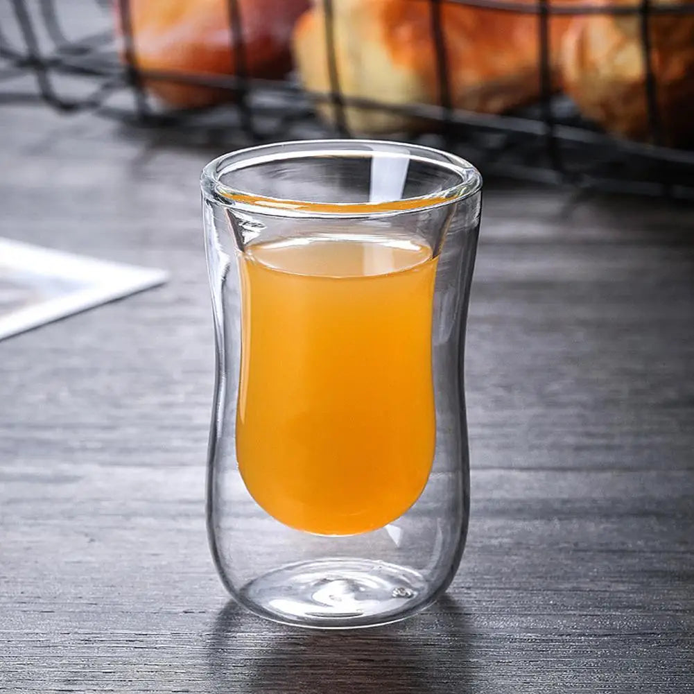 80ml transparent double wall heat insulated glass cup