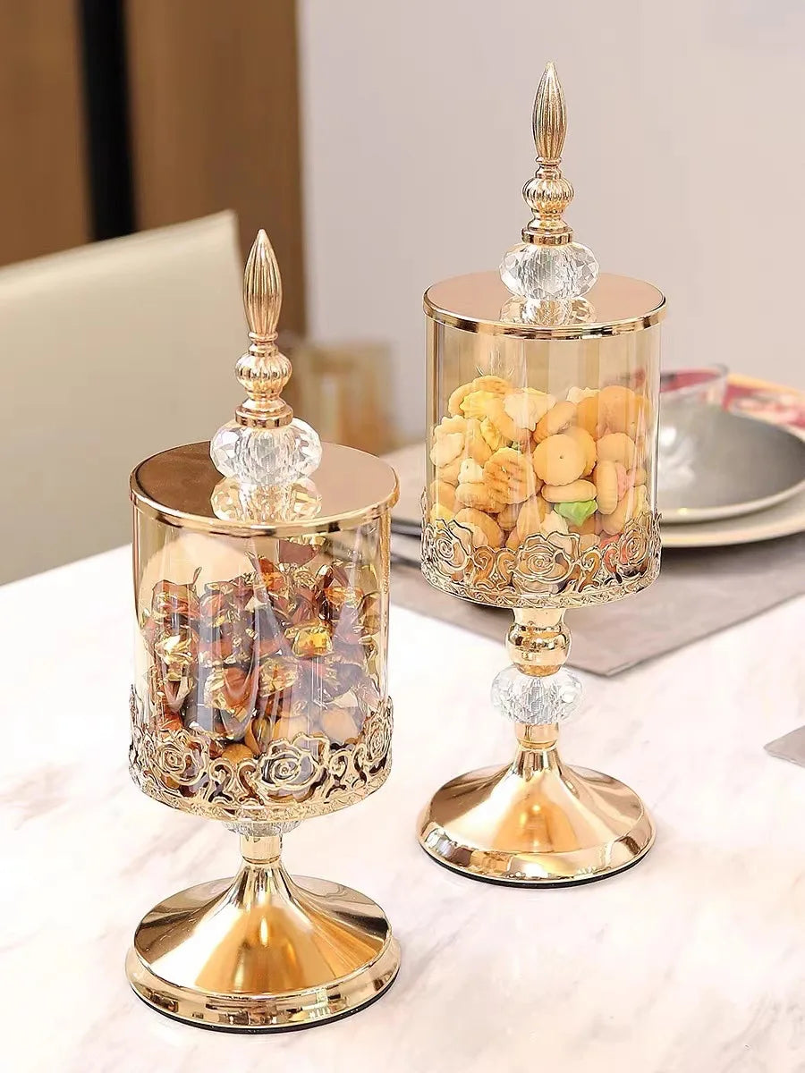 Decorative crystal glass jar with lid for storage and display