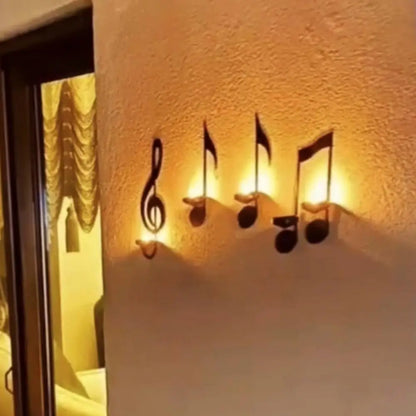 Musical note keys wall-mounted metal candle holder