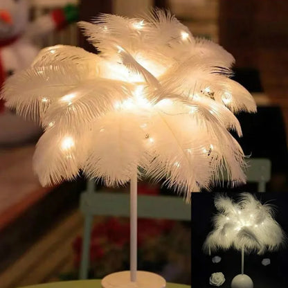 Warm white LED feather table lamp