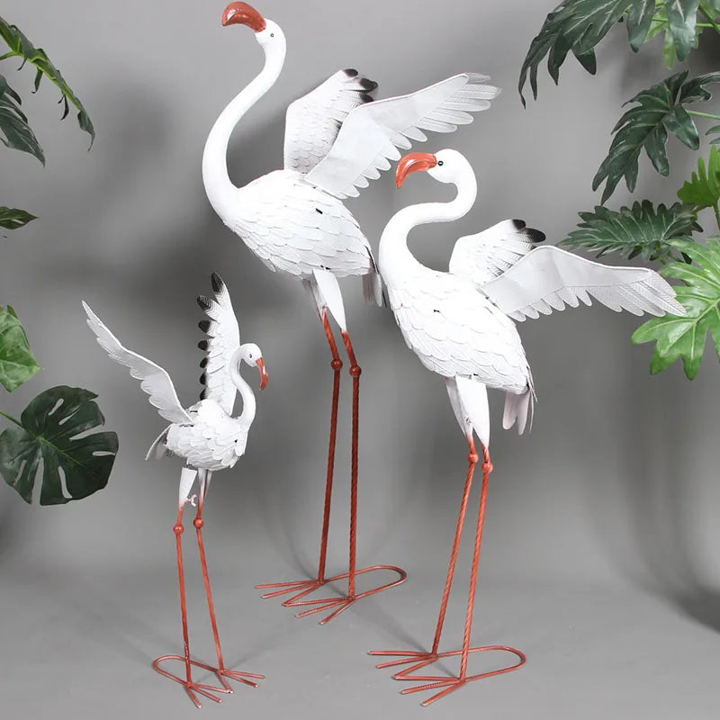 Outdoor iron art white crane large flamingo decoration