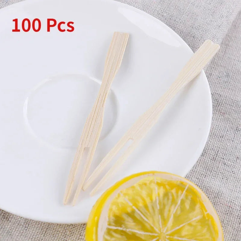 Bamboo disposable wooden fruit fork dessert 100PCS