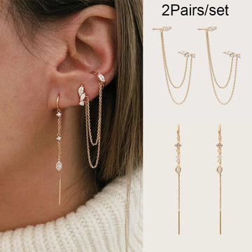 2-Pair Gold CZ Earring Set