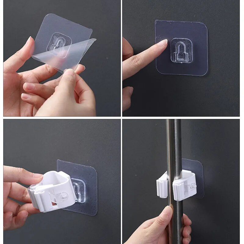 Bathroom storage mop holder wall hanging   self-adhesive hooks Nanag store