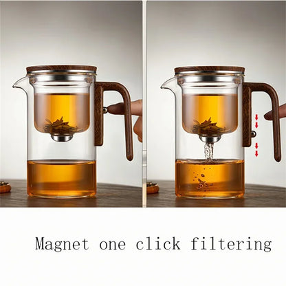 One-click magnetic switch tea separation filtration glass teapot