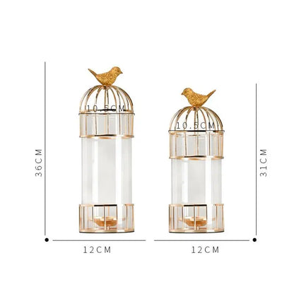 Tabletop glass vase golden birdcage candlestick metal rack