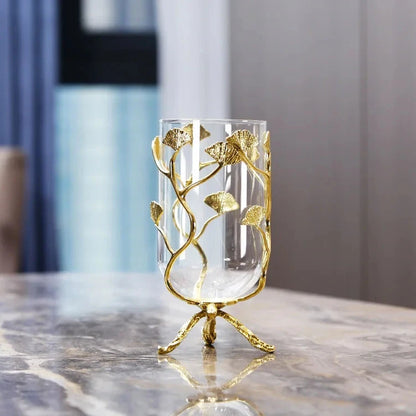 Golden ginkgo leaf glass vase