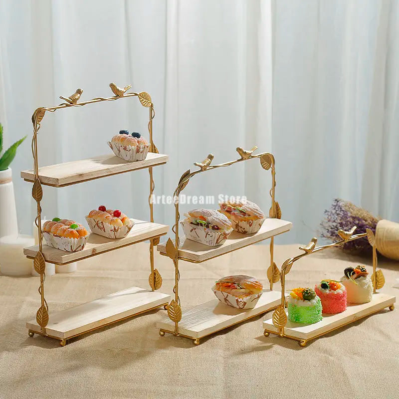 Wooden cake stand tableware tray cupcake plate