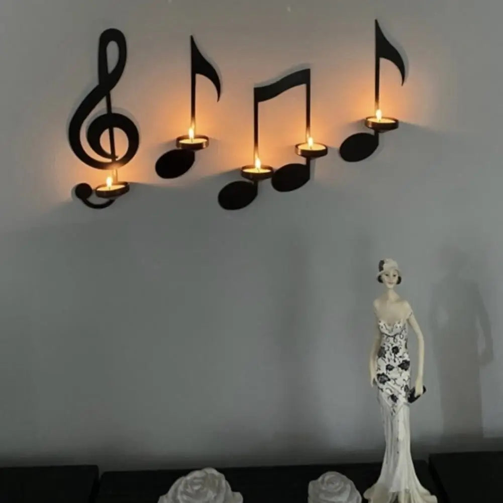 Musical note keys wall-mounted metal candle holder