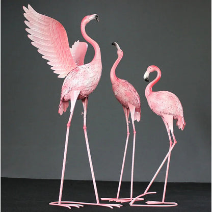 Large iron art creative flamingo statues for outdoor space