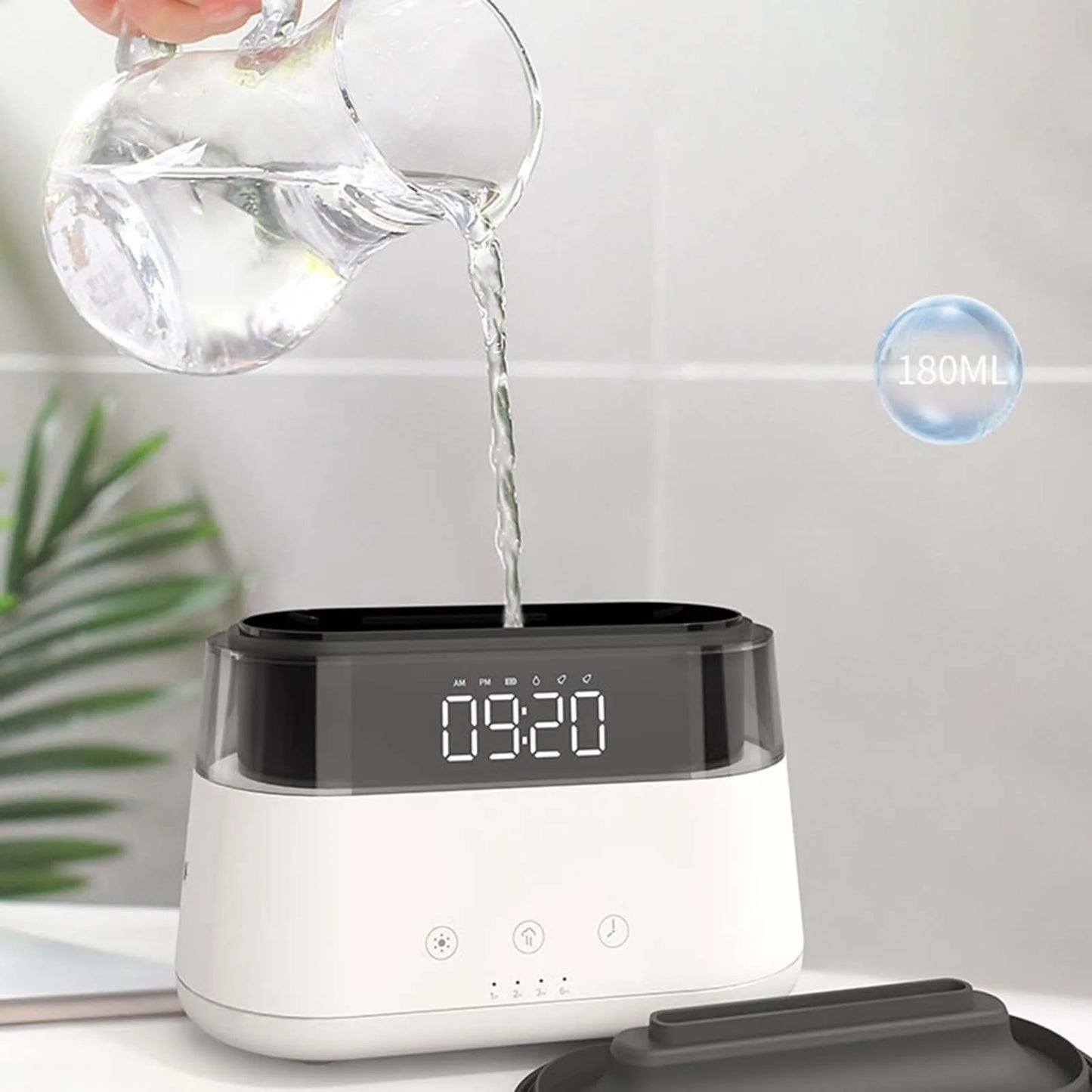 180ml air humidifier with night light, mist purifier maker with watch