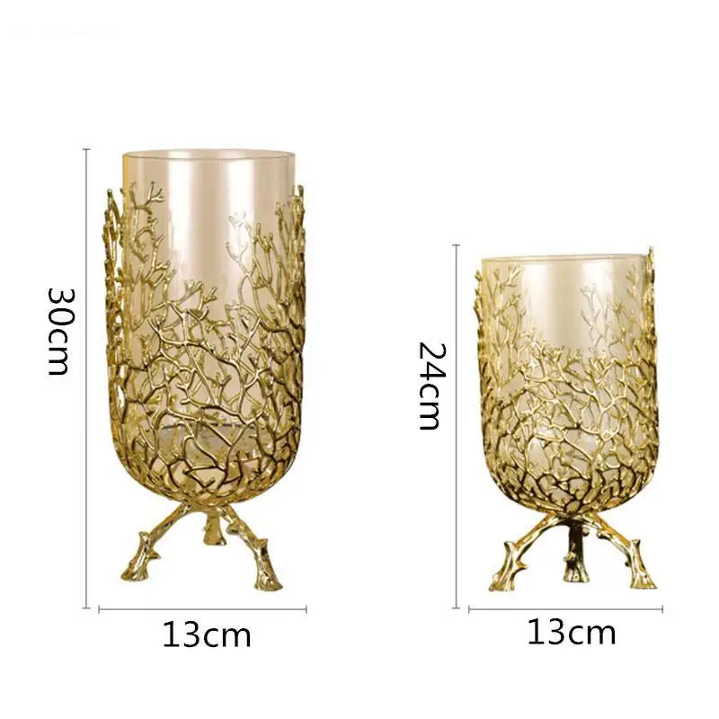 Creative glass vase golden bracket branches