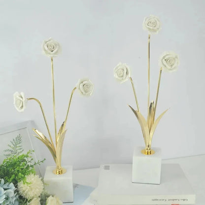 White rose golden flower ornaments