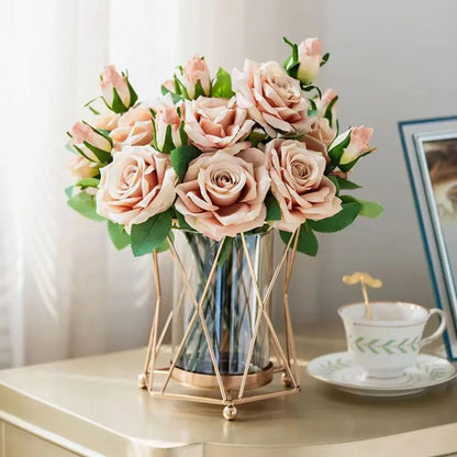 Transparent iron vase flower arrangement