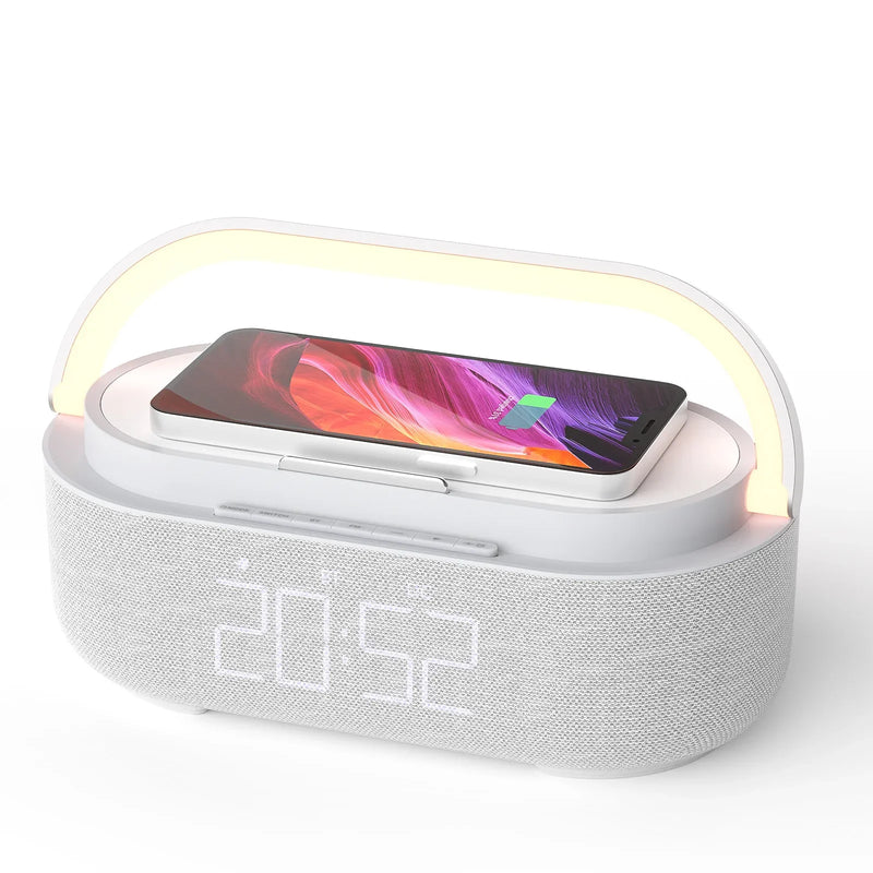 Radio alarm clock wireless charger digital adjustable LED night light bluetooth speaker