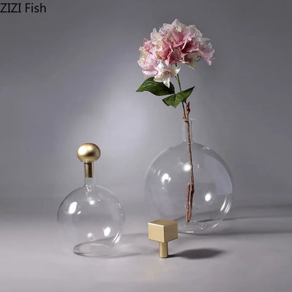 Modern spherical glass vase with a copper cover porcelain