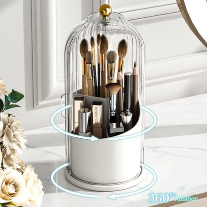 360 Degree Rotating Makeup Brush Holder with Lid Luxury Cosmetic Organizer