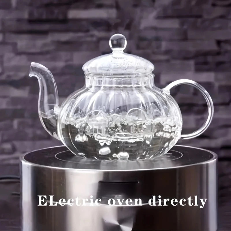 High temperature resistant pumpkin striped glass teapot