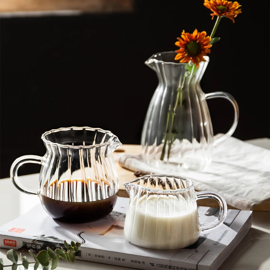Set of Transparent Glass Coffee and Milk Jugs with Handles