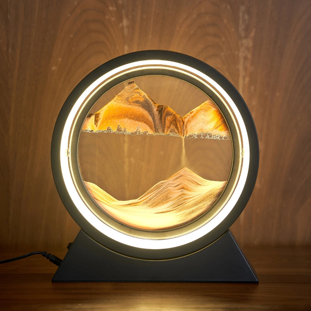 Светодиодный свет Креативный Зыбучие Пески Настольная Лампа Движущийся Песок Искусство Картина 3D Песочные часы Глубоководный песчаный пейзаж