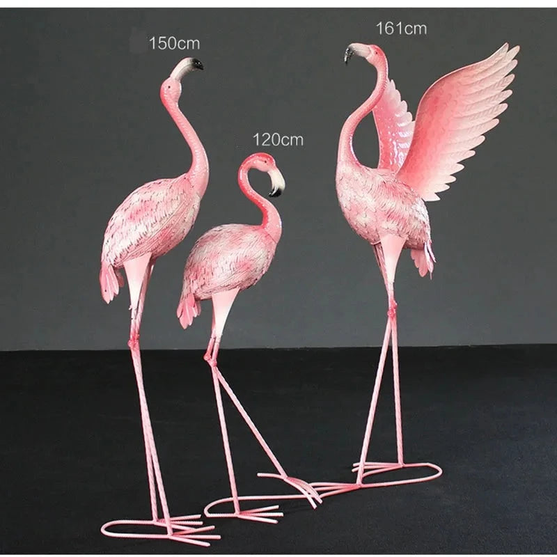 Large iron art creative flamingo statues for outdoor space