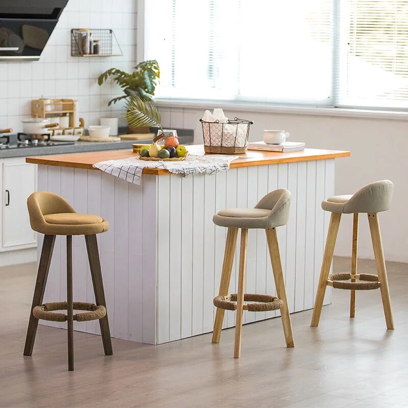 Solid wood bar chair modern simple bar chair Nordic creative bar stool retro tea shop high stool home Nanag store