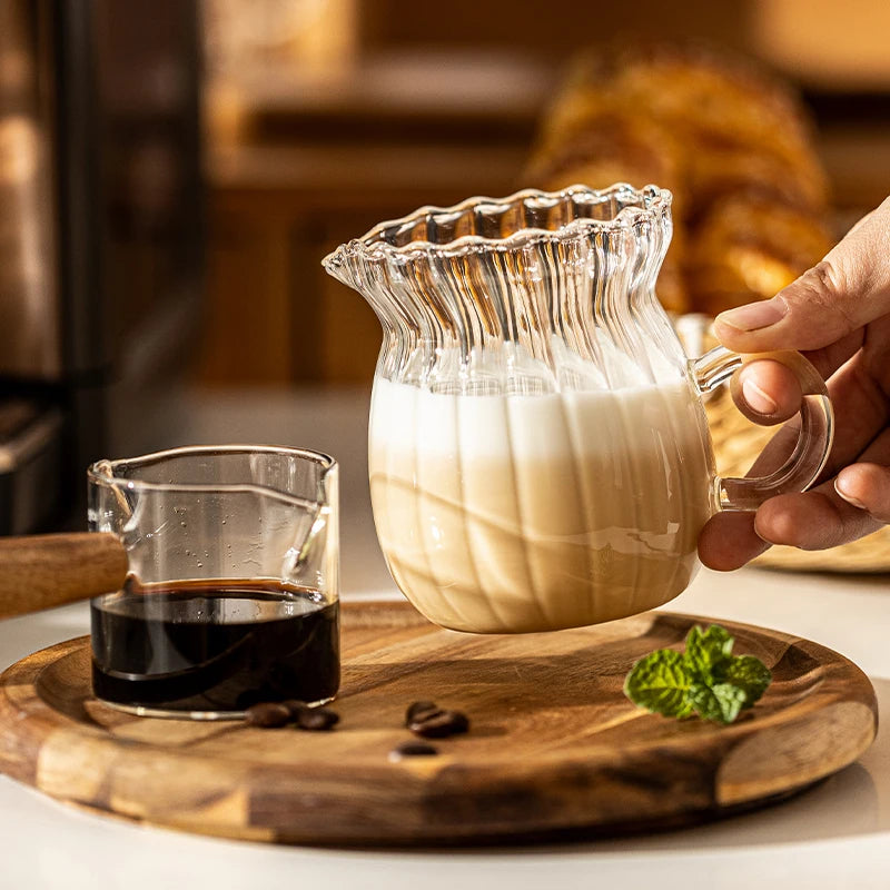 Set of Transparent Glass Coffee and Milk Jugs with Handles