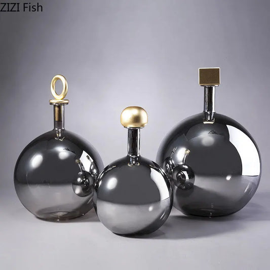 Modern spherical glass vase with a copper cover porcelain