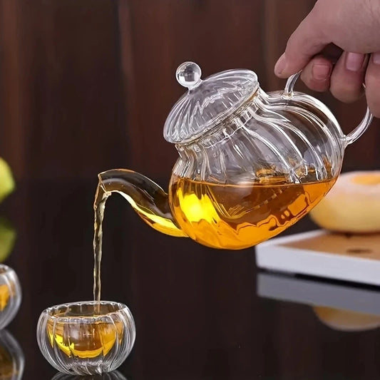 High temperature resistant pumpkin striped glass teapot
