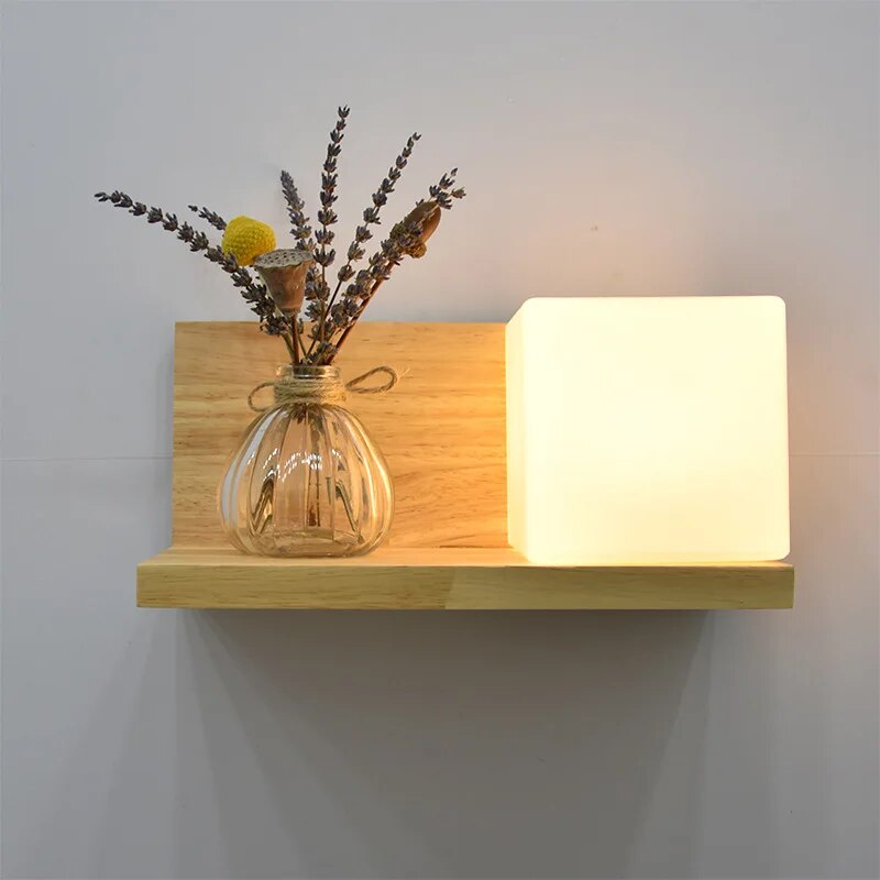 Dekoratë japoneze llambë muri bimore prej druri të ngurtë