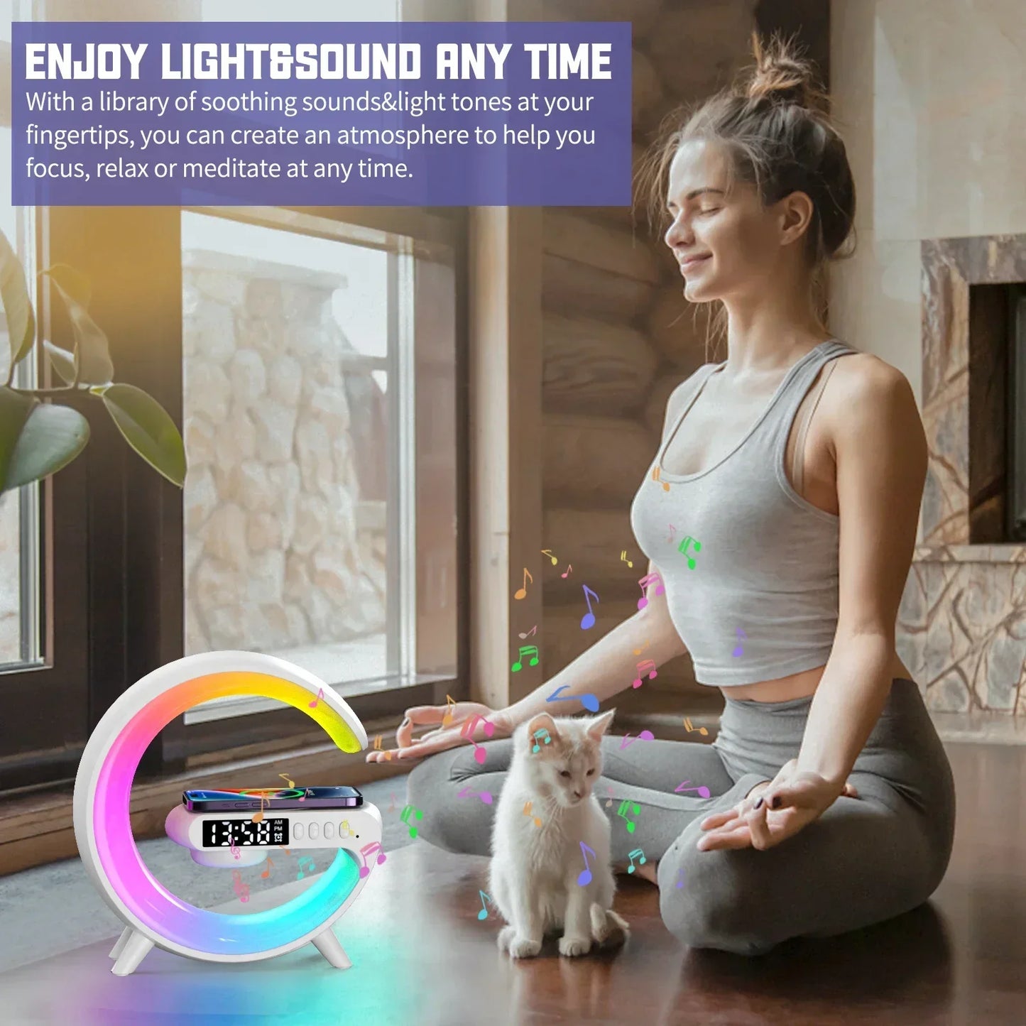 G63 Altavoz Bluetooth RGB música ritmo Iluminación multifuncional Speake 10W teléfono cargador inalámbrico soporte TF tarjeta aux entrada