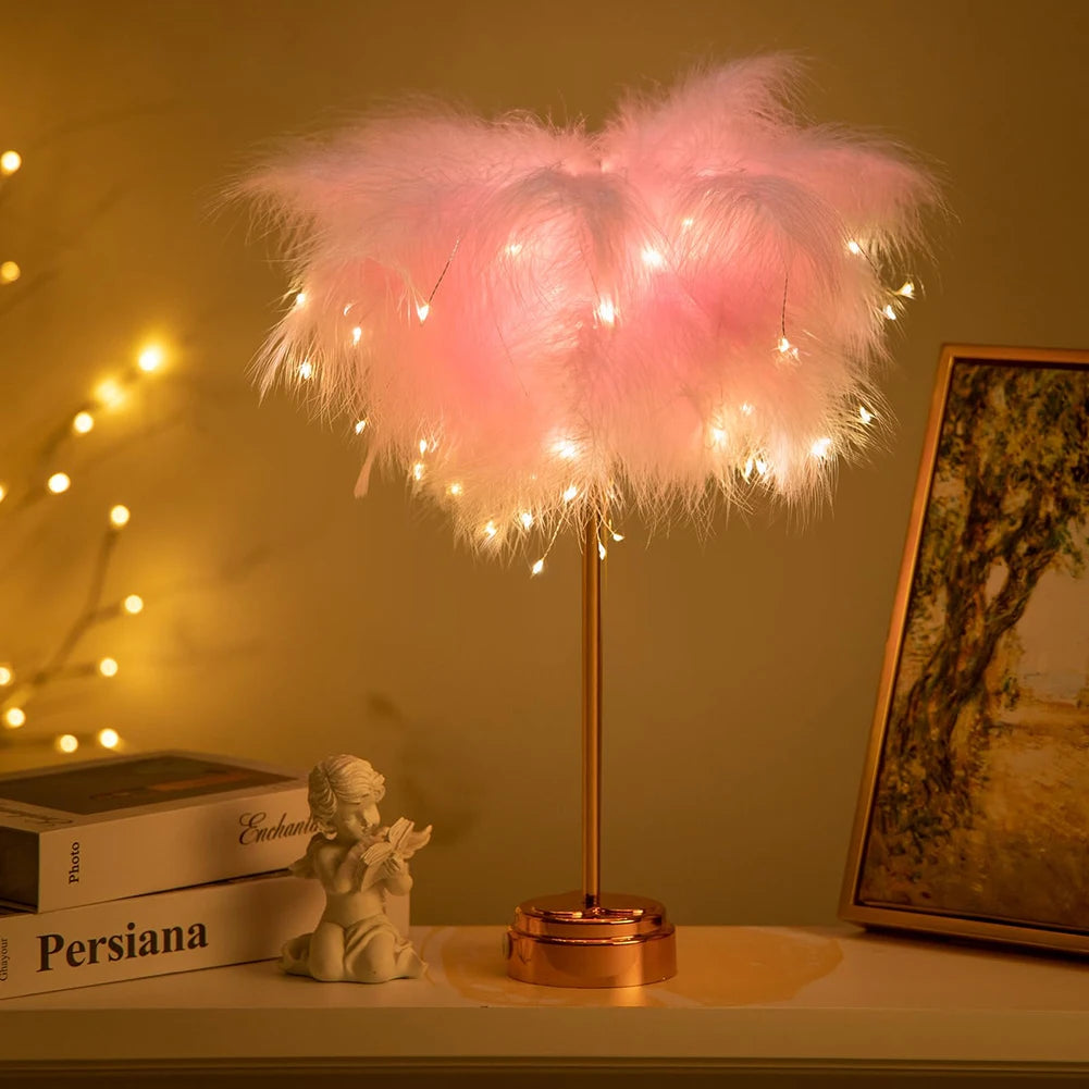 Creative feather lamp with remote control USB/AA battery