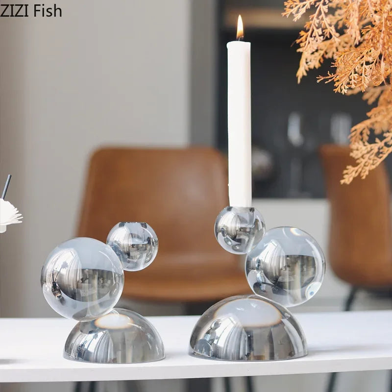 Transparent crystal stacked ball candle holders