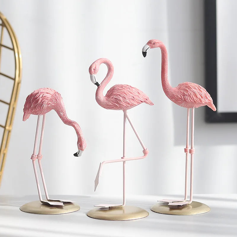 Statujë 3 stili flamingo me rrëshirë, statujë e kafshëve simuluese moderne