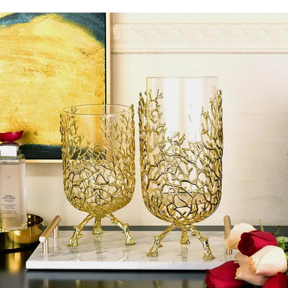 Creative glass vase golden bracket branches