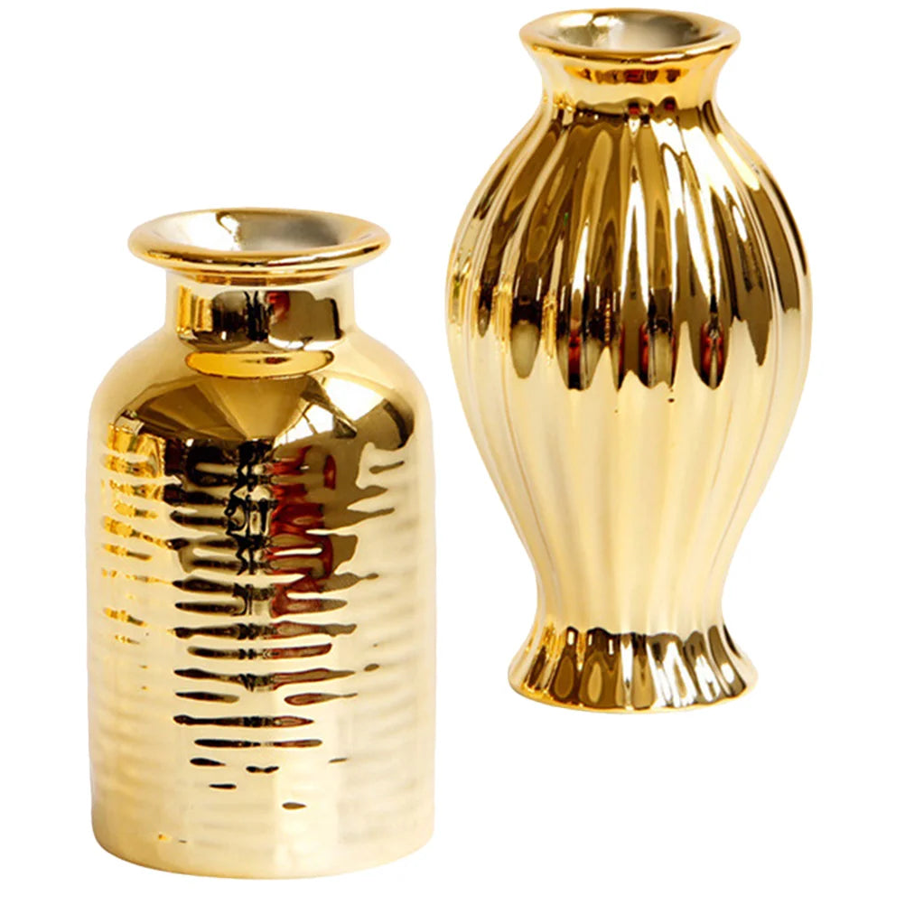 small golden vases