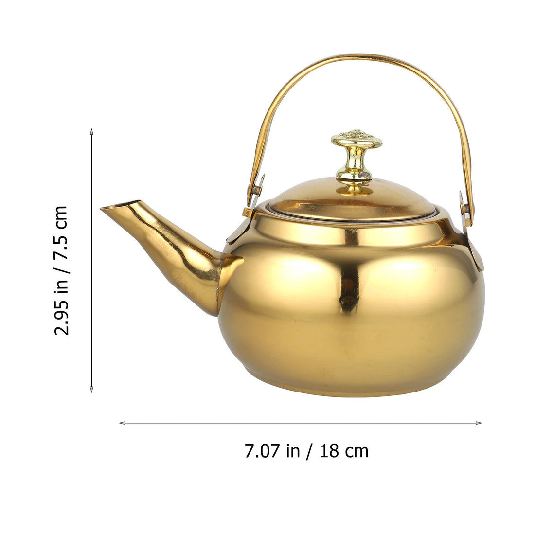 Golden teakettle, measuring 18x14.5cm