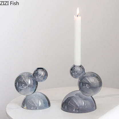 Transparent crystal stacked ball candle holders