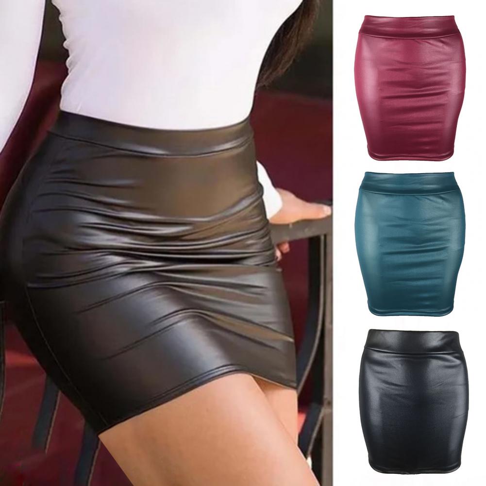 Women PU Leather Mini Skirt