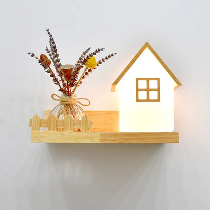 קישוט יפני עץ מלא מנורת קיר צמח