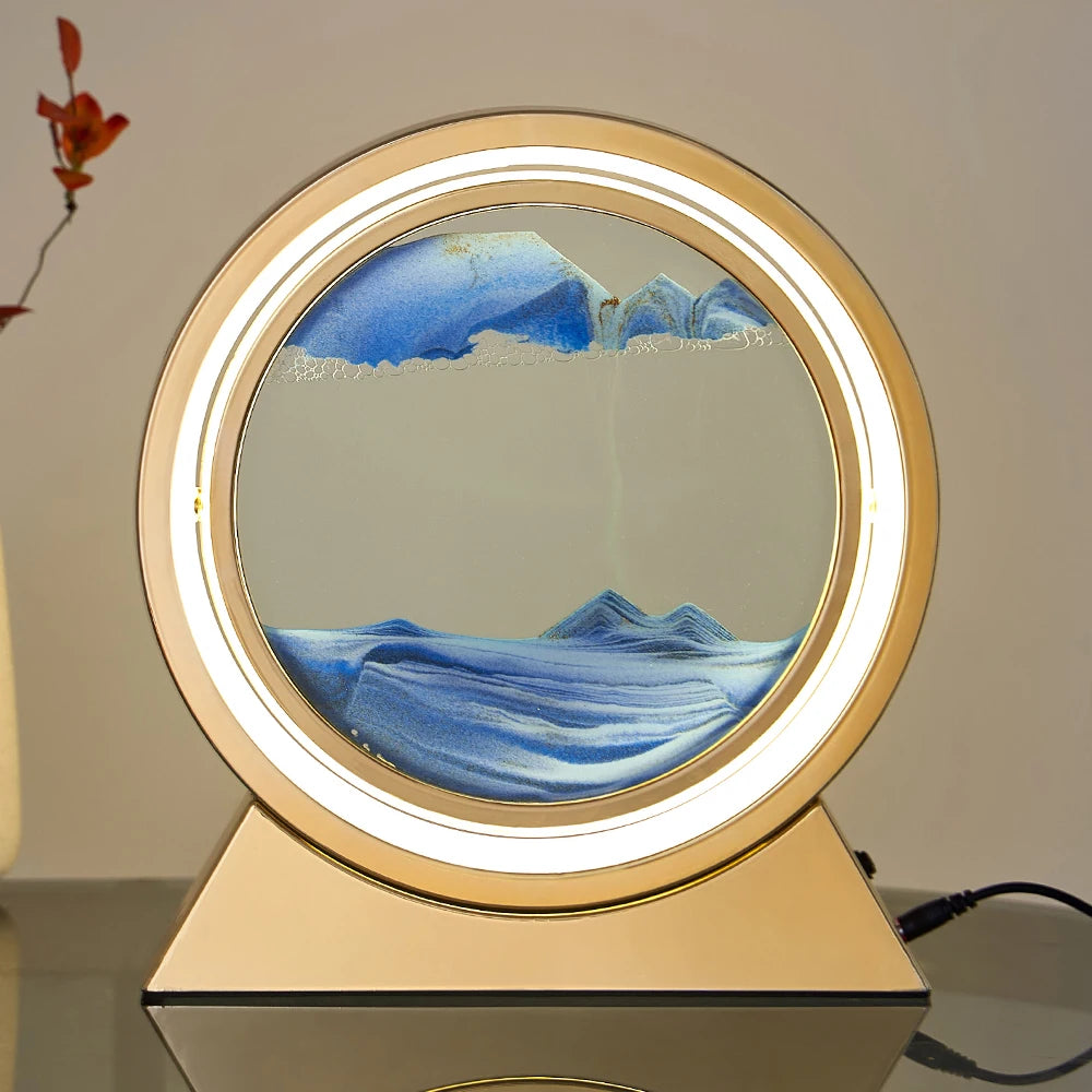 LED Light Creative Quicksand Table Lamp Moving Sand Art Picture 3D Hourglass Deep Sea Sandscape - Nanag store