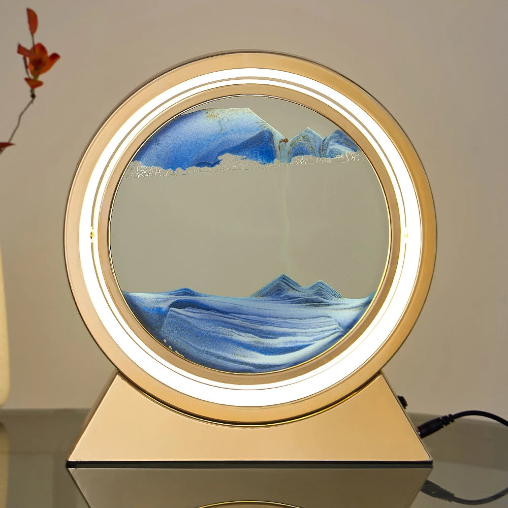 Светодиодный свет Креативный Зыбучие Пески Настольная Лампа Движущийся Песок Искусство Картина 3D Песочные часы Глубоководный песчаный пейзаж