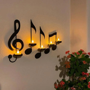 Musical note keys wall-mounted metal candle holder