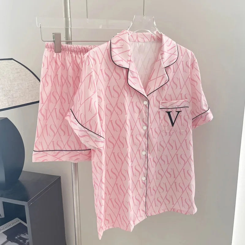Women Ice Silk Pajama Set