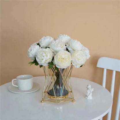 Transparent iron vase flower arrangement