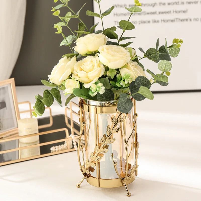 Golden luxury metal flower vase