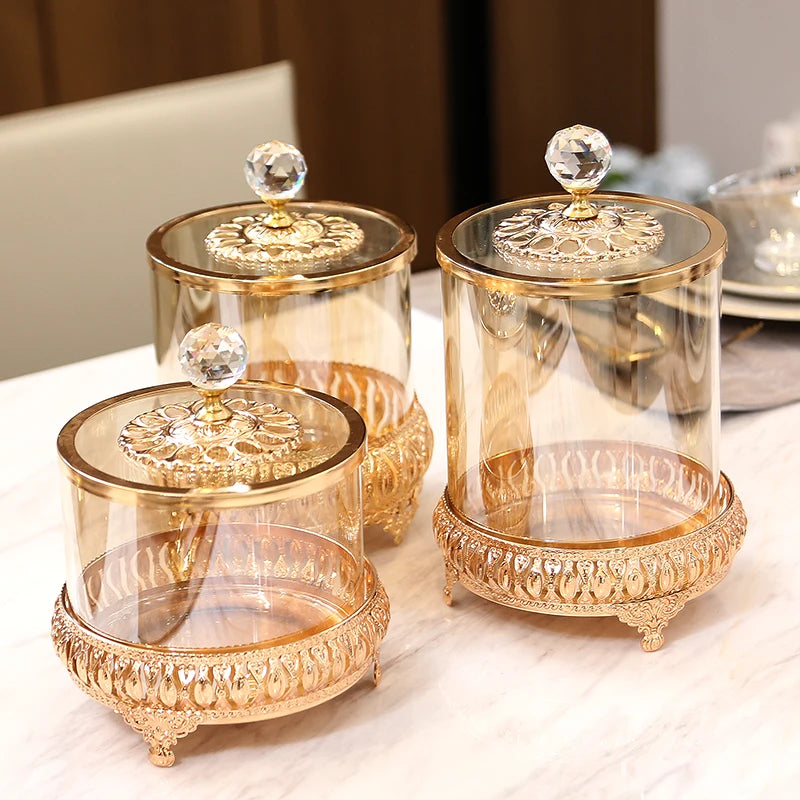 Luxury gold crystal glass storage jar with lid